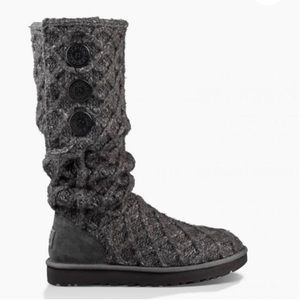 Authentic Lattice cardy knit charcoal boots